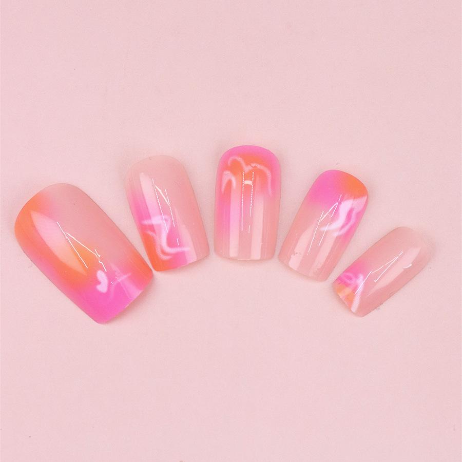 24 Pieces Pink pink love pattern square nail new smudge nail about autumn and winter white  nail wear nail