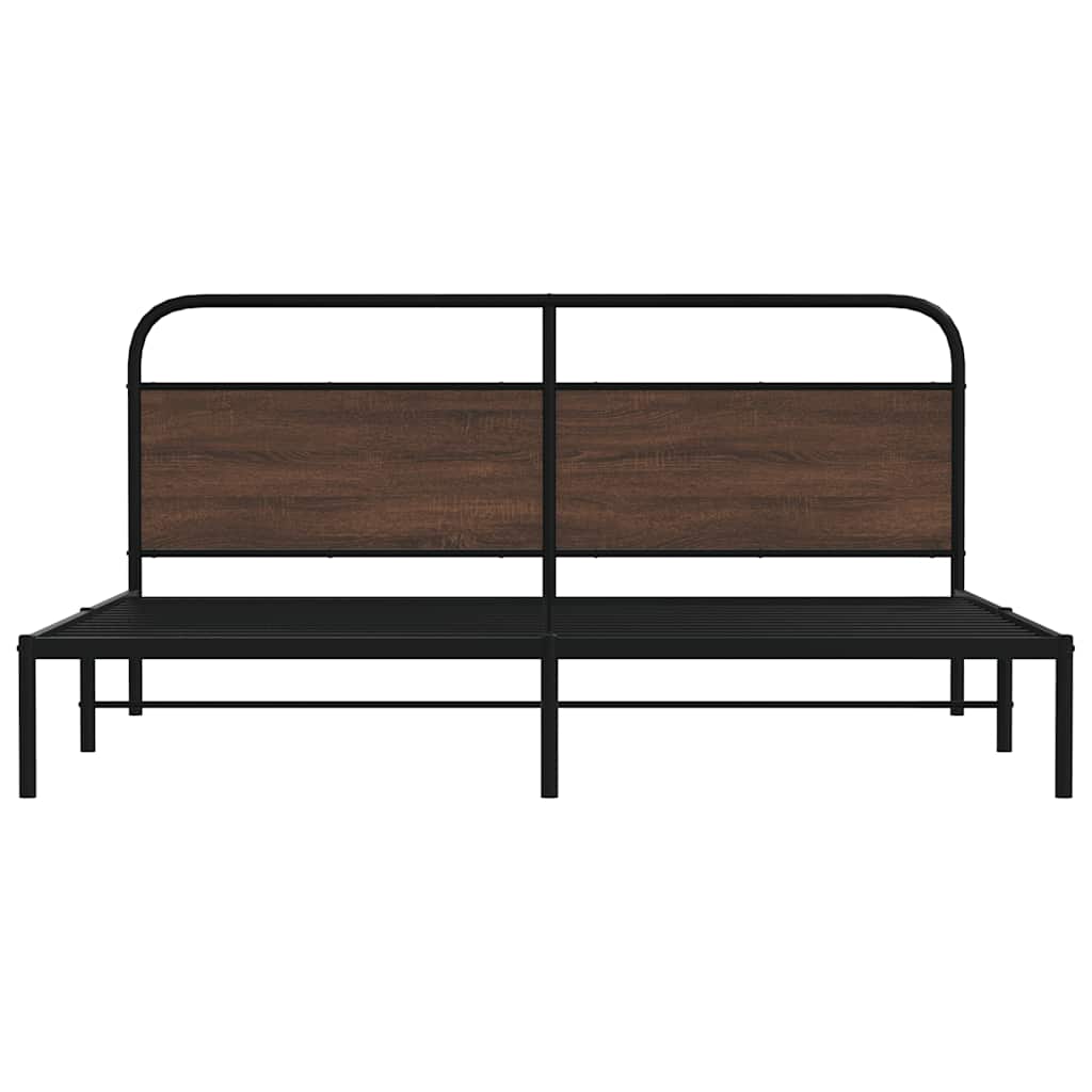 Metal Bed Frame without Mattress Brown Oak Effect 180 x 200 cm