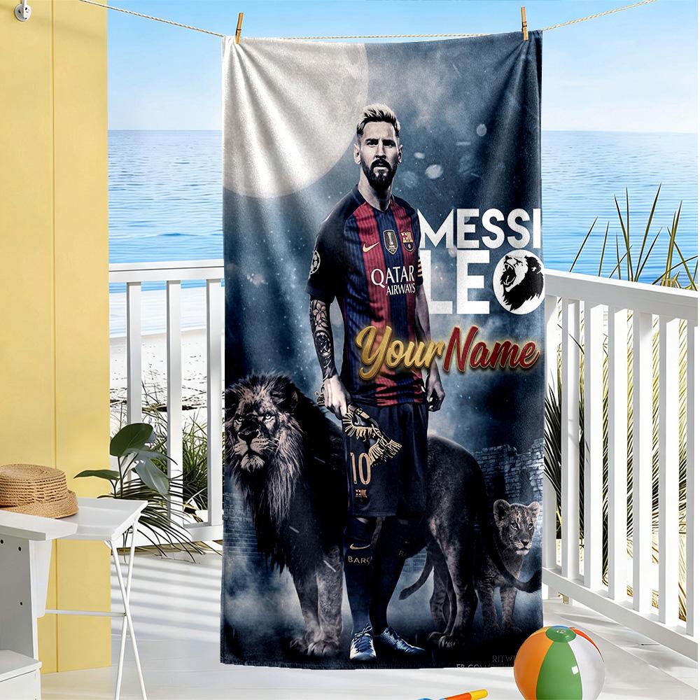 Messi Personalized Text Beach Towel Soft Durable Quick-Dry Suitable for Swimming Gym Camping Yoga Vacation