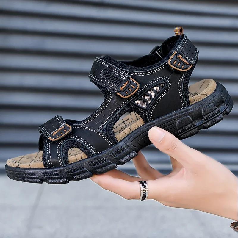 Fashion Classic Mens Sandals Summer Genuine Leather Sandals Men Outdoor Casual Lightweight Sandal Fashion Men Sneakers Zapatillas Male