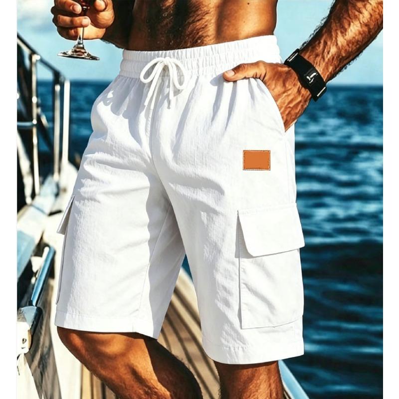

Mens White Drawstring Waist Cargo Shorts with Multi Pockets S