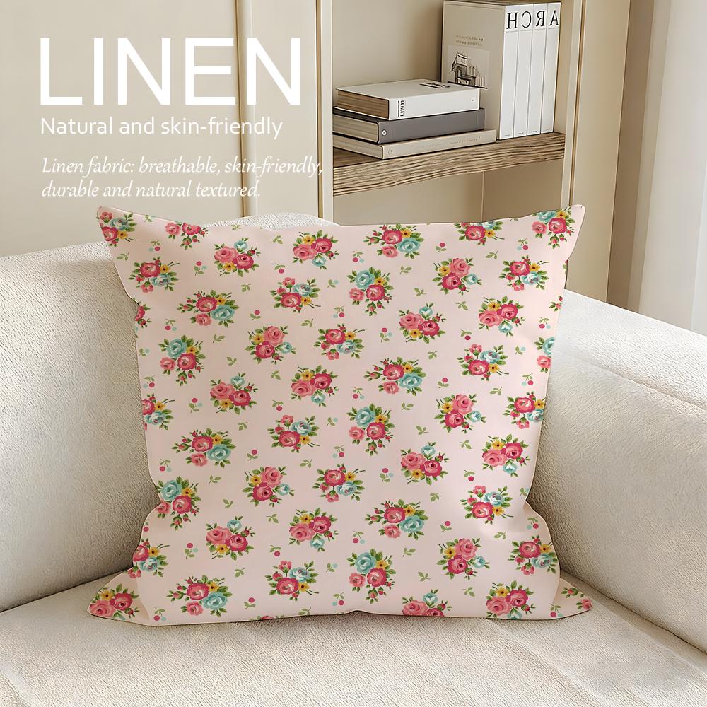 Small Floral Plaid Cushion Cover Linen Decorative Pillowcase Set Pcs X X X Breathable Washable Sofa Cushion Cover