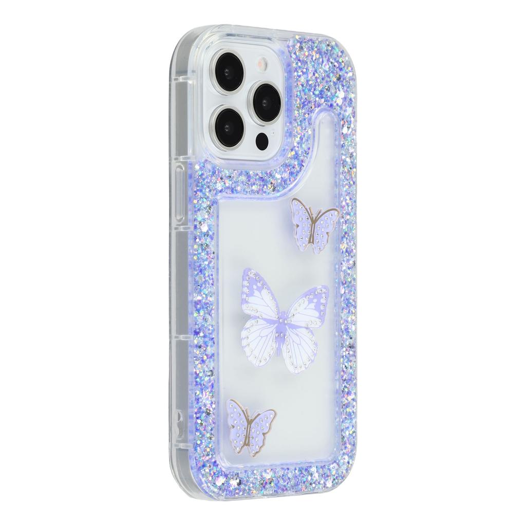 For iPhone 14 Pro Max Case DIY Butterfly Glitter Epoxy Soft TPU Phone Back Cover