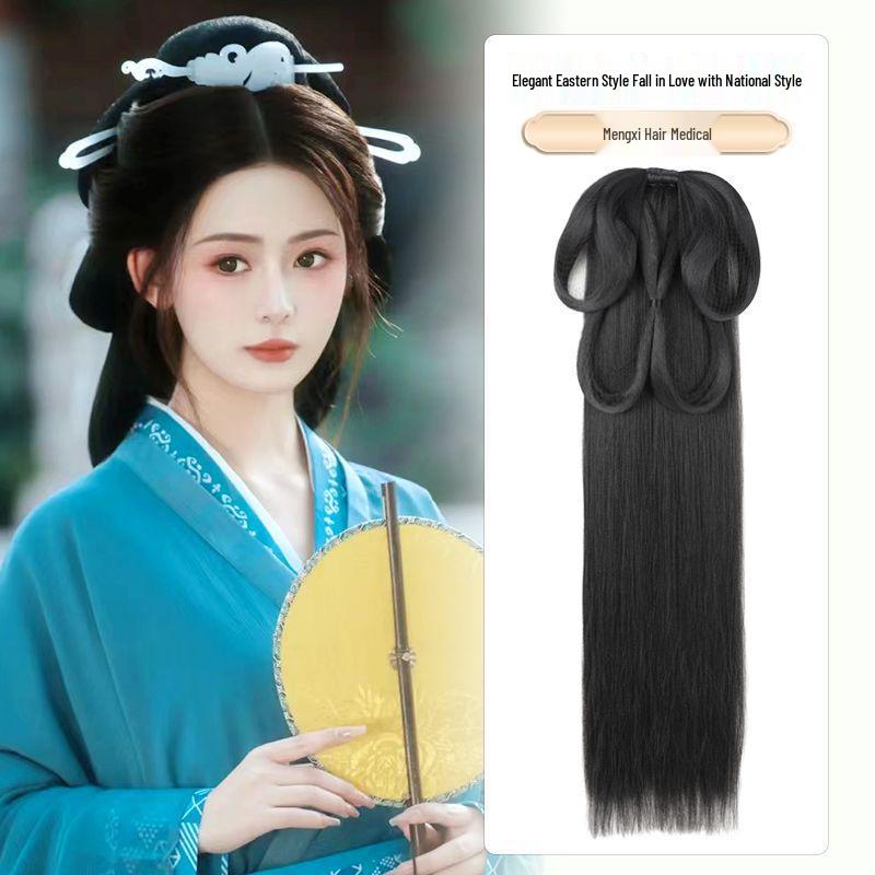 Parrucca Hanfu con Chignon Integrato - Set di Accessori per Capelli Stile Wei Jin: Chignon imbottito per capelli quotidiano e copricapo per costume antico