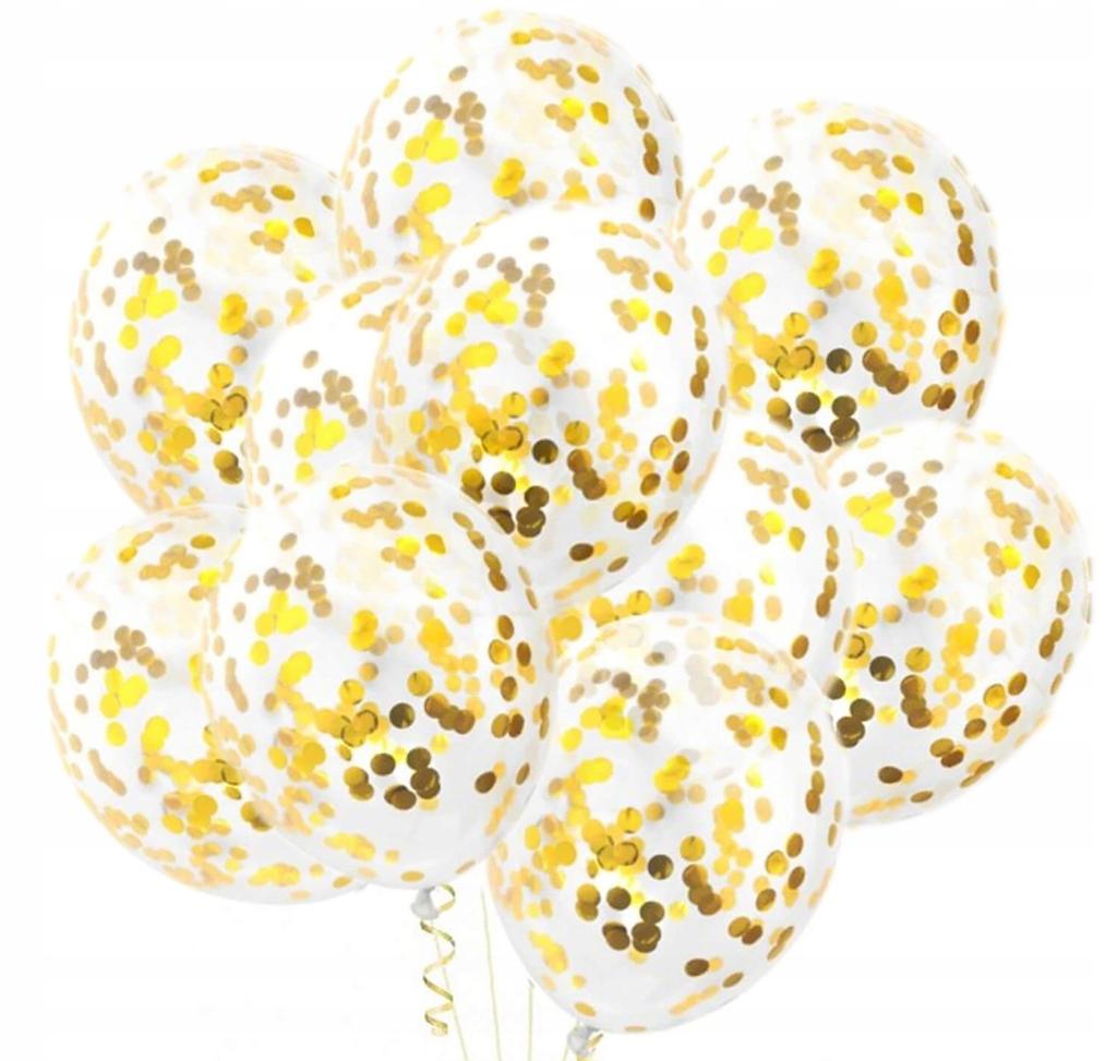 Transparent Balloons Gold Confetti Gold Birthday Communion Wedding 10 Pcs