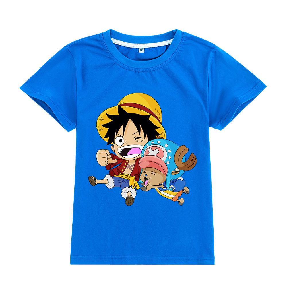 A904 Kids Boys Girls One Piece Luffy Print Short Sleeves T-shirt Top
