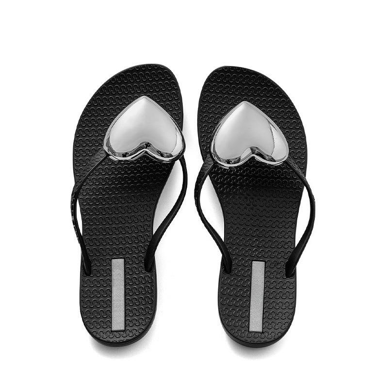 Hausschuhe Damen Herz Liebe Wolke Sandalen Sommer Flip Flops Strandrutschen Lässige Home Schuhe Plattform Badezimmer Flach Weiblich 40 schwarz