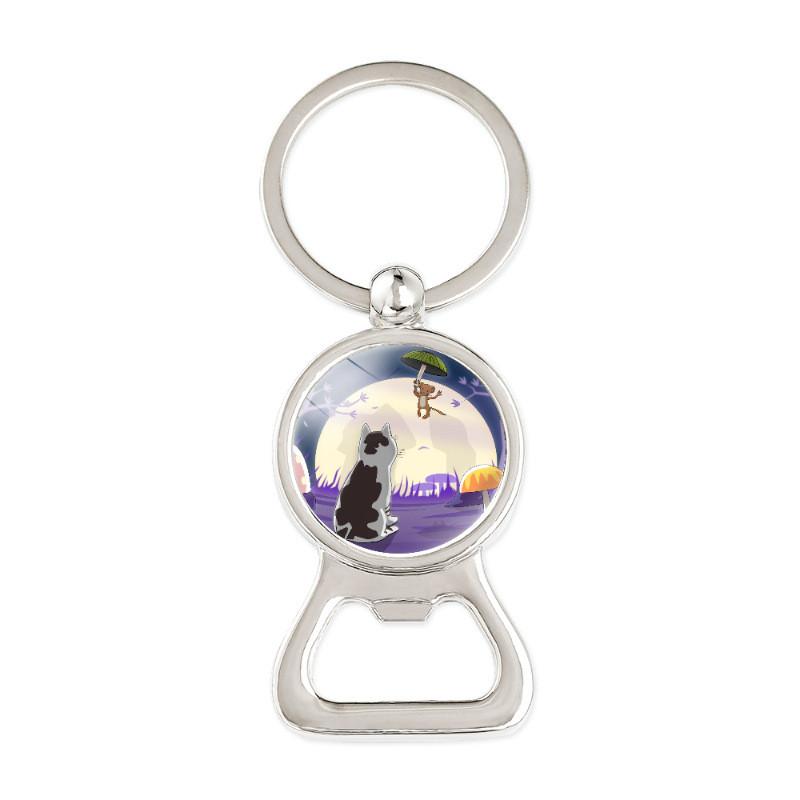 Adorable Cartoon Cat Time Gem Bottle Opener Keychain Cute Creative Car Accessory