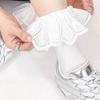 White Embroidered JK Cotton Socks Ballet Style Women Hosiery Elastic Ruffle Socks  Women