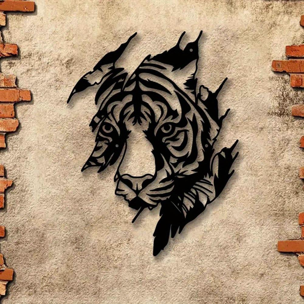 Metal Tiger Wall Sculpture Iron Animal Art Outdoor Indoor Decor for Living Room Yard Balcony Garden