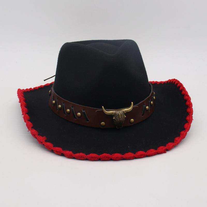 

Tibetan Vacation Hemming Top Hat Men S And Women S Hat Cowboy Hat Simple Ethnic Style Jazz Hat one size fits all [m peach bull]