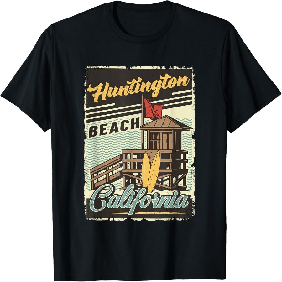 Vintage Retro Huntington Beach California Sunset Surf Gift T-Shirt for Men Women Kids XXXXXL чёрный