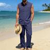 Men's Cotton-Linen Casual Hoodie Vest And Pants Set