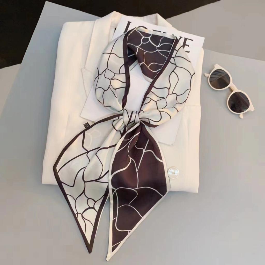 Luxury Design Long Silk Scarf Women Summer Fashion Bag Handle Ribbon Ladies Horse Print Headband Small Hair Scarves Female