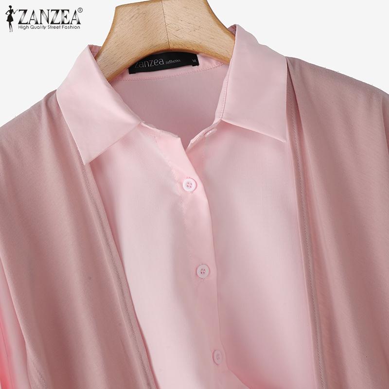 ZANZEA Women Patchwork Turn Down Collar Casual Long Sleeve Blouse