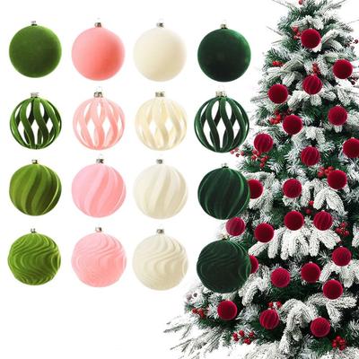 Mixed Texture Christmas Ornament Balls Flocked Surface Flocked Christmas Balls  Holiday Home Decor