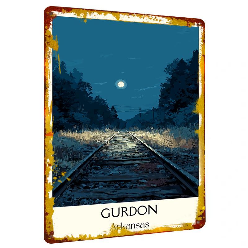 

Gurdon Arkansas Vintage Railway Track Metal Wall Art Moonlit Countryside Decor 20x30cm（7.8x11.8inch）