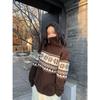 Women's Retro Fair Isle High-Neck Half-Zip Sweater Pullover | 2026 Autumn/Winter Collection | Trendy, Loose Jacquard Knit Top