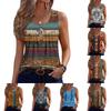 Women's New Fashion Retro Floral Striped Textured Print Round Neck Loose Casual Button-Down Sleeveless Vest Top