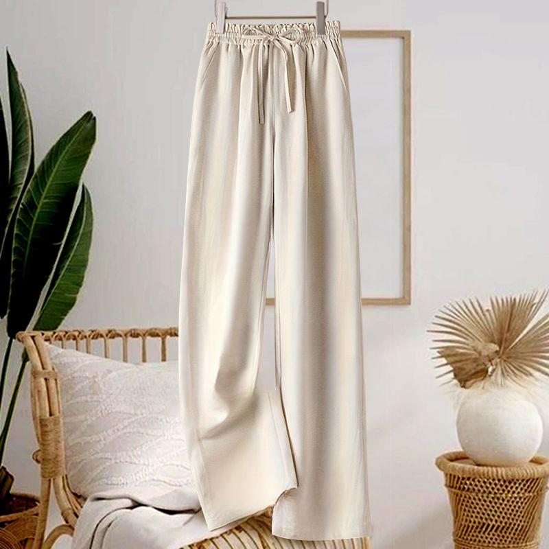 Thin Cotton and Linen Casual Pants with A Drooping Feel Women's Artistic Plus Size Elastic High Waisted Loose Pants Straight Leg Pants