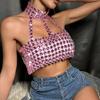 Rhinestones Diamond Body Chain Bra for Women Crystal Backless Chest Chain Halterneck Mesh Crop Top Harness Body Jewelry
