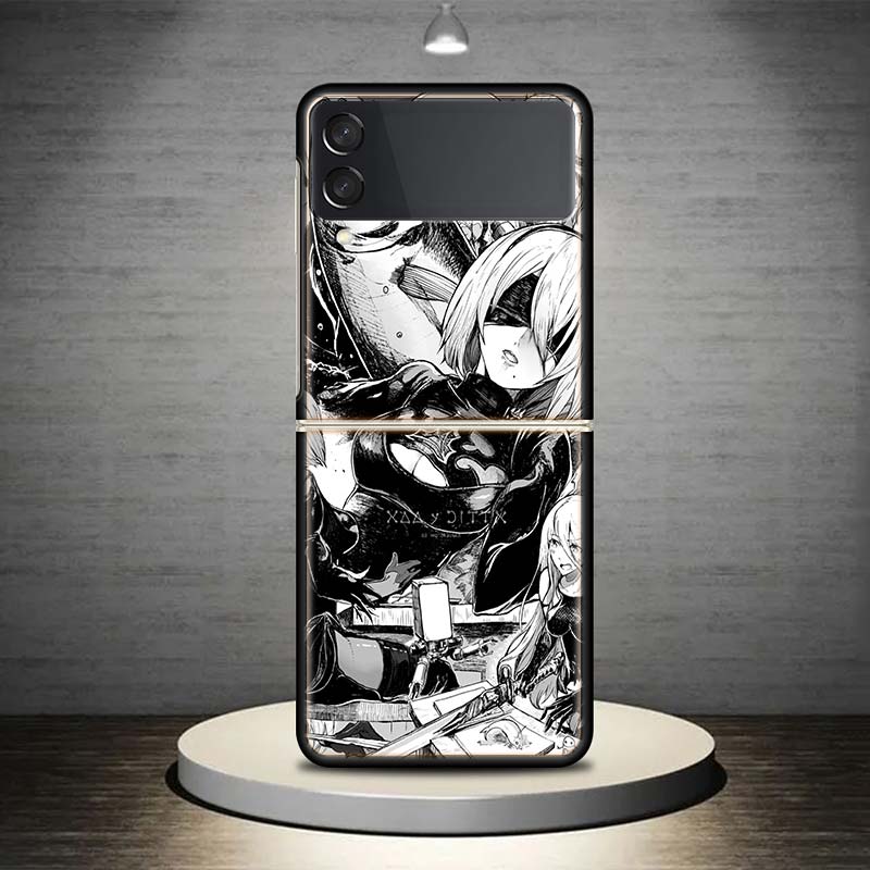 2B Nier Automata Anime For Samsung Galaxy Z Flip 4 3 5G Phone Case Black Hard Cover ZFlip 4 3 Luxury Shockproof Bumper Coque