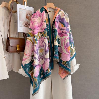 Luxury Winter  Retro Oil Painting Printed Cashmere Thickened Shawl Elegant Versatile Floral Jacquard Warm Pashmina Scarves