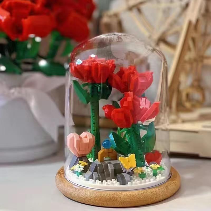 Non-Toxic Moc Creative Wisehawk Mini Flower Pot Plant Building Block Funny Tulip Decoration Bricks Diy Christmas Children Kids Toys Gifts