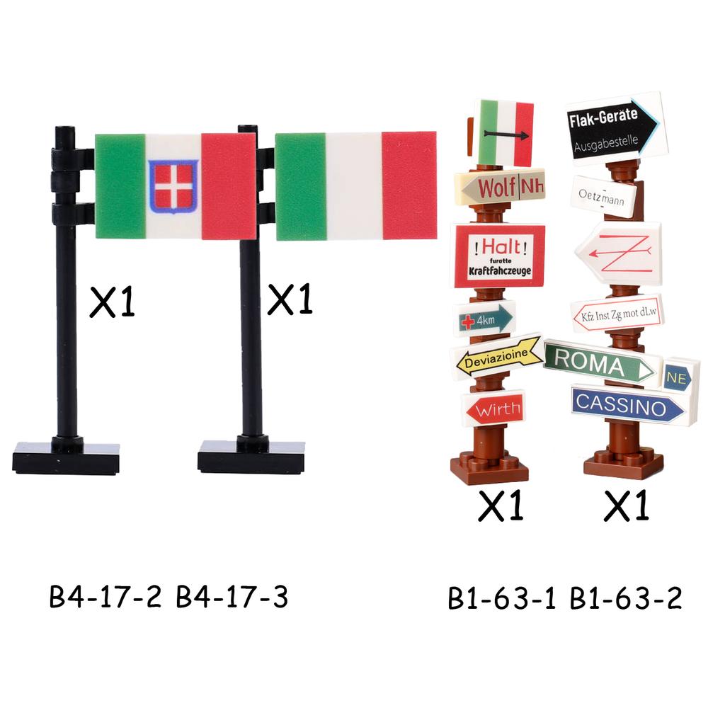 MOC WK2 Italienische Soldaten Figuren Bausteine Italien Armee Infanterie Offizier Waffen Pistole Umhang Helme Panzerkanone Steine Spielzeug