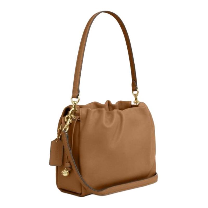 Coach Faye 22 Logo Letter Logo Magnetic Buckle Closure Cow Leather Shoulder Bag Small Size Women's Honey Brown