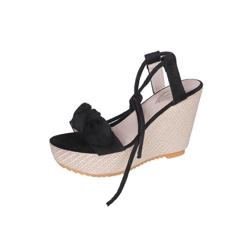 Skinny waterproof table slope heel fish mouth high heel sandals women's summer new foot ring strap bow women's sandals