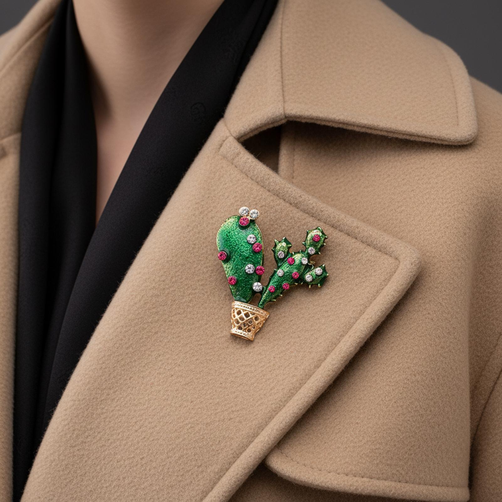 Alloy Brooch With Dripping Oil Effect And Rhinestone Decoration For Versatile Styling C853 A зелёный
