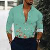 Men Collared Shirt Black Gradient Pink Cherry Blossom Star Print Long Sleeve Button Down Top