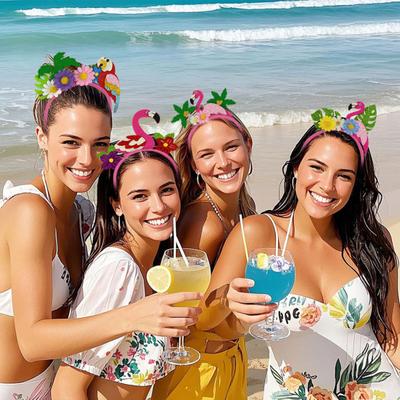 Sommer Hawaiianische Luau Stirnbänder Palme Flamingo Filz Strandparty Haarschmuck für Tropisches Themenparty Zubehör