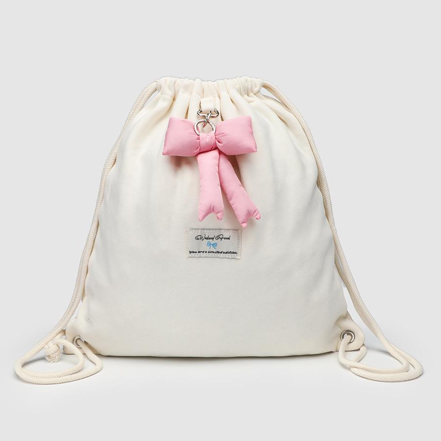 

Рюкзак студенческий простой на шнурке большой вместимости сумка для хранения стяжка однотонный слоновая кость