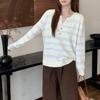 Navava Women Lovely Stripe Point Long Sleeve Knit Tee Nk3591