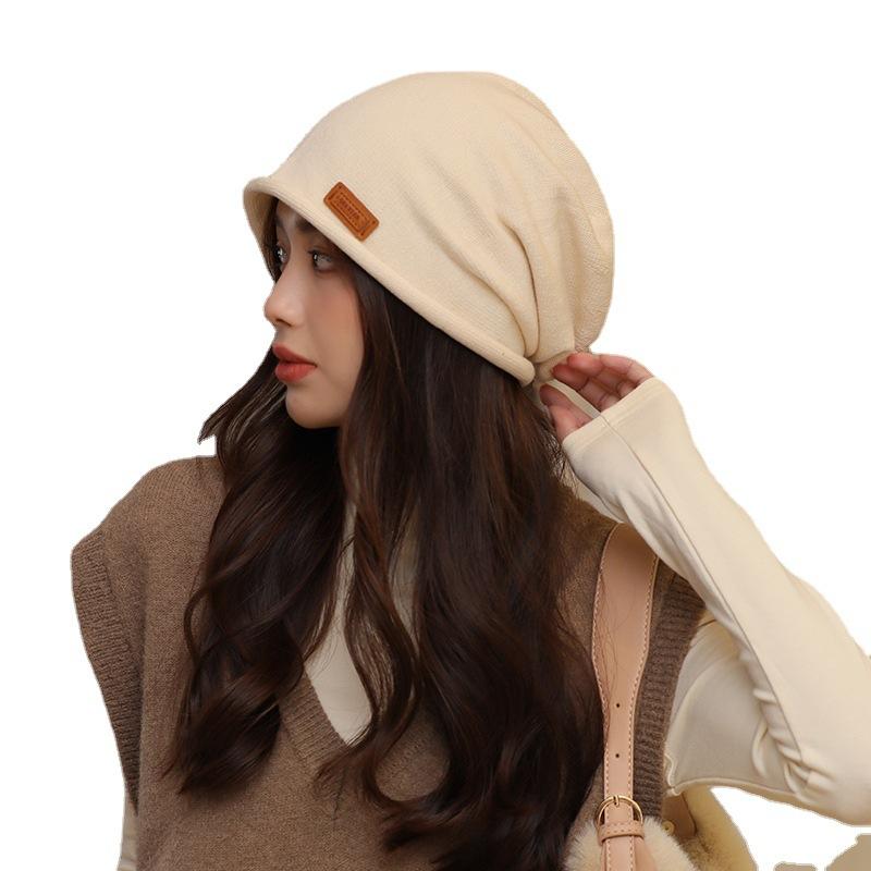 Autumn and Winter Pullover Cold Hat Showing Face Small Versatile Pile Hat Women's Fashion Bag Head Knitted Hat Postpartum Confinement Hat