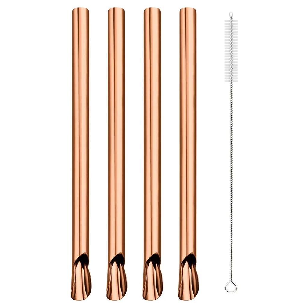 4Pcs Straw Spoon Durability Stirring Spoon Drinking Straw for Smoothie Milkshake Bar Reusable Stainless Steel Scoop