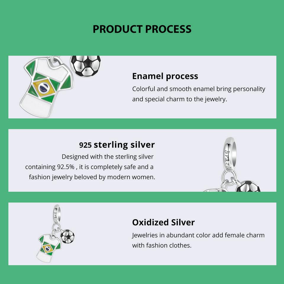 WOSTU 2024 925 Sterling Silver Football Love Sport Charm Beads Fit Women Bracelet & Necklaces Jewelry Soccer Beads