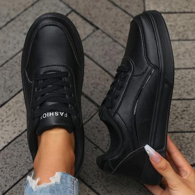 Fashion Women's Black Sneakers Stylish Low Top Design Comfortable Lace Up Fit Versatile Casual Shoe Trendy Fashion Footwear