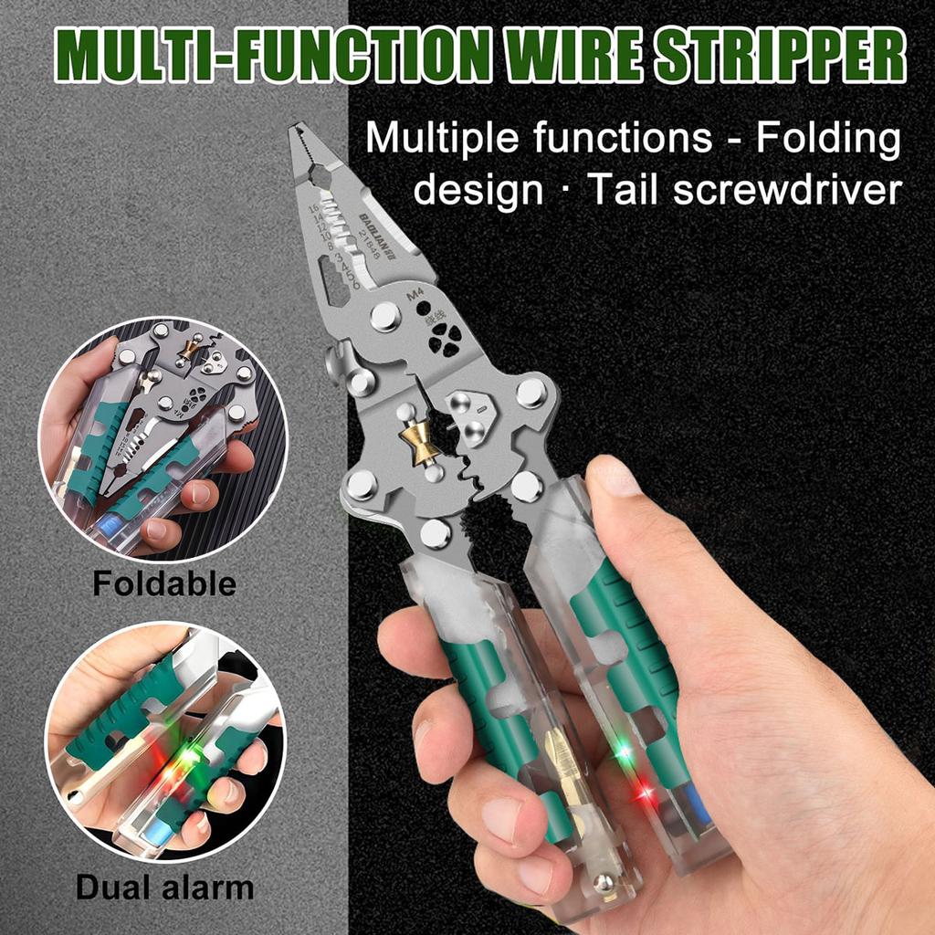 17 In 1 Foldable Wire Stripper with , Multifunctional Professional Electrician's Pliers, Cable Stripping Pliers for Cutting