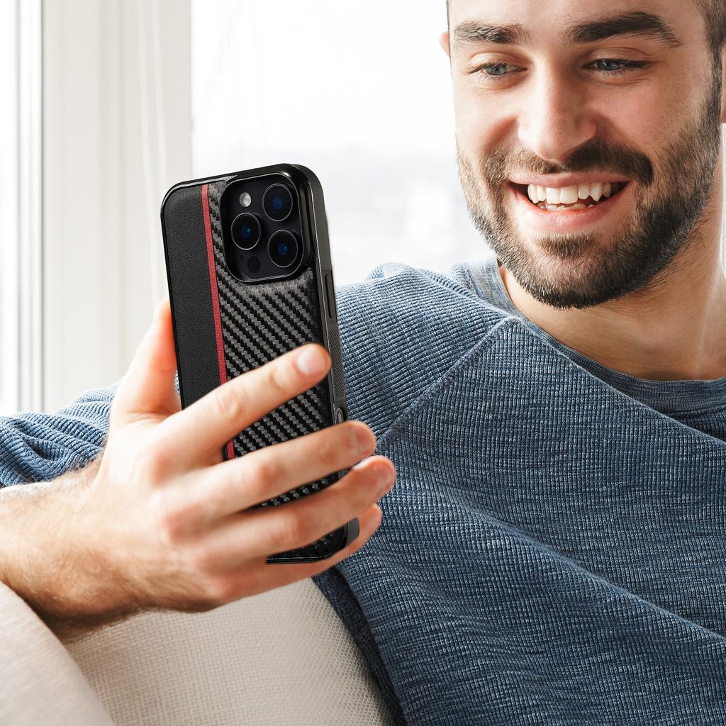 LC.IMEEKE For iPhone 16 Pro Case Carbon Fiber Texture Leather+TPU+EVA Phone Cover