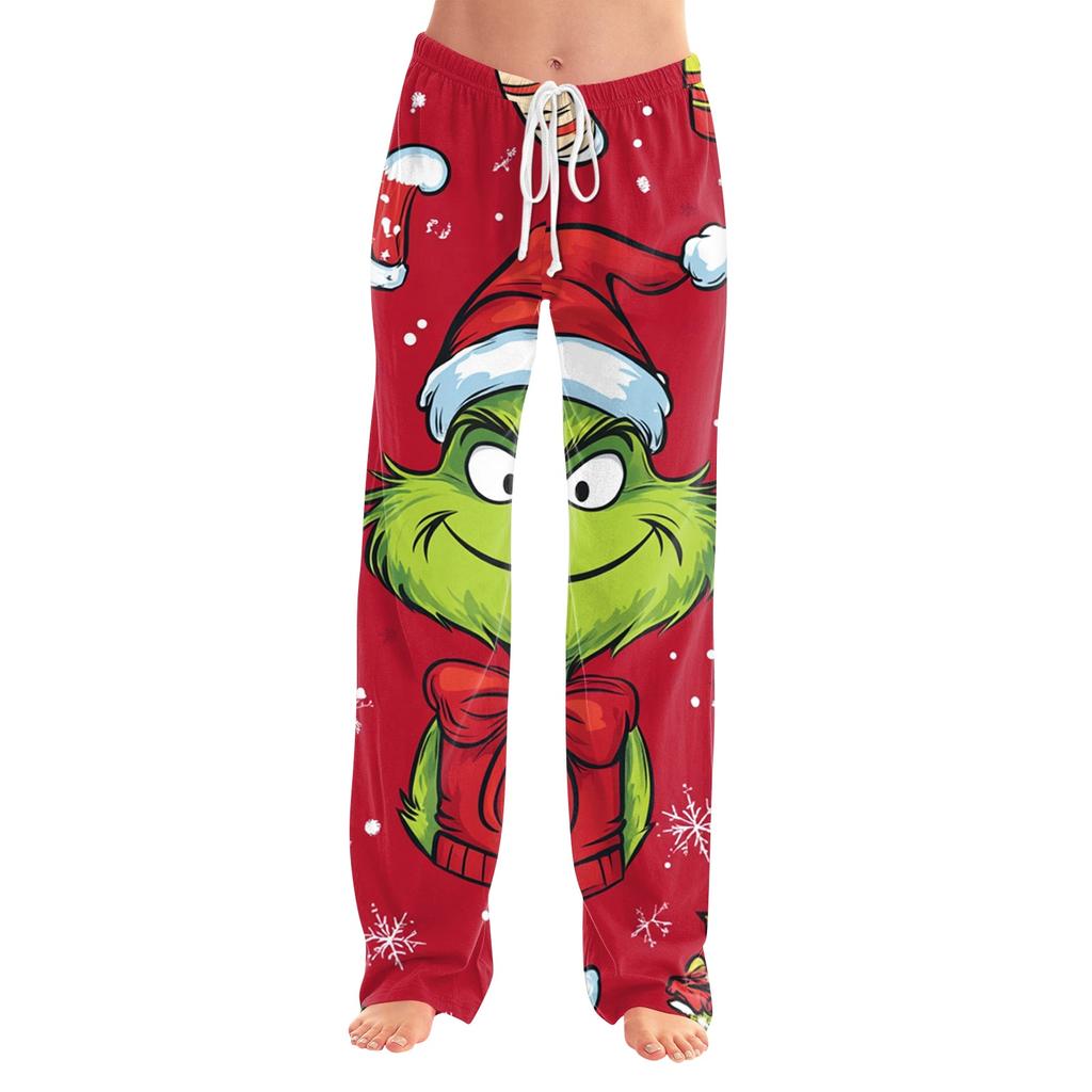 Women's Christmas Print Pants with Elastic Waist and Casual Sleepwear