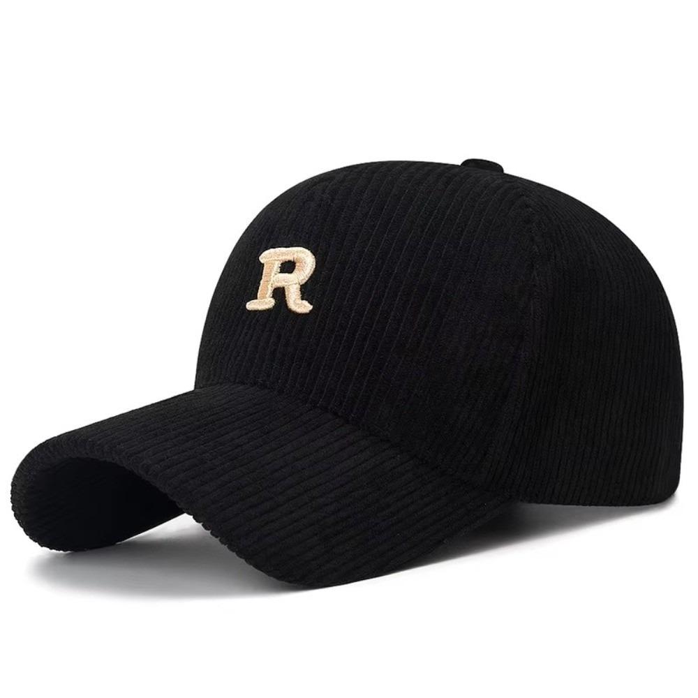 3D Embroidered 'R' Letter Corduroy Baseball Cap Solid Color Adjustable Strap Sunscreen Hat Breathable Sun Hat Outdoor Sports