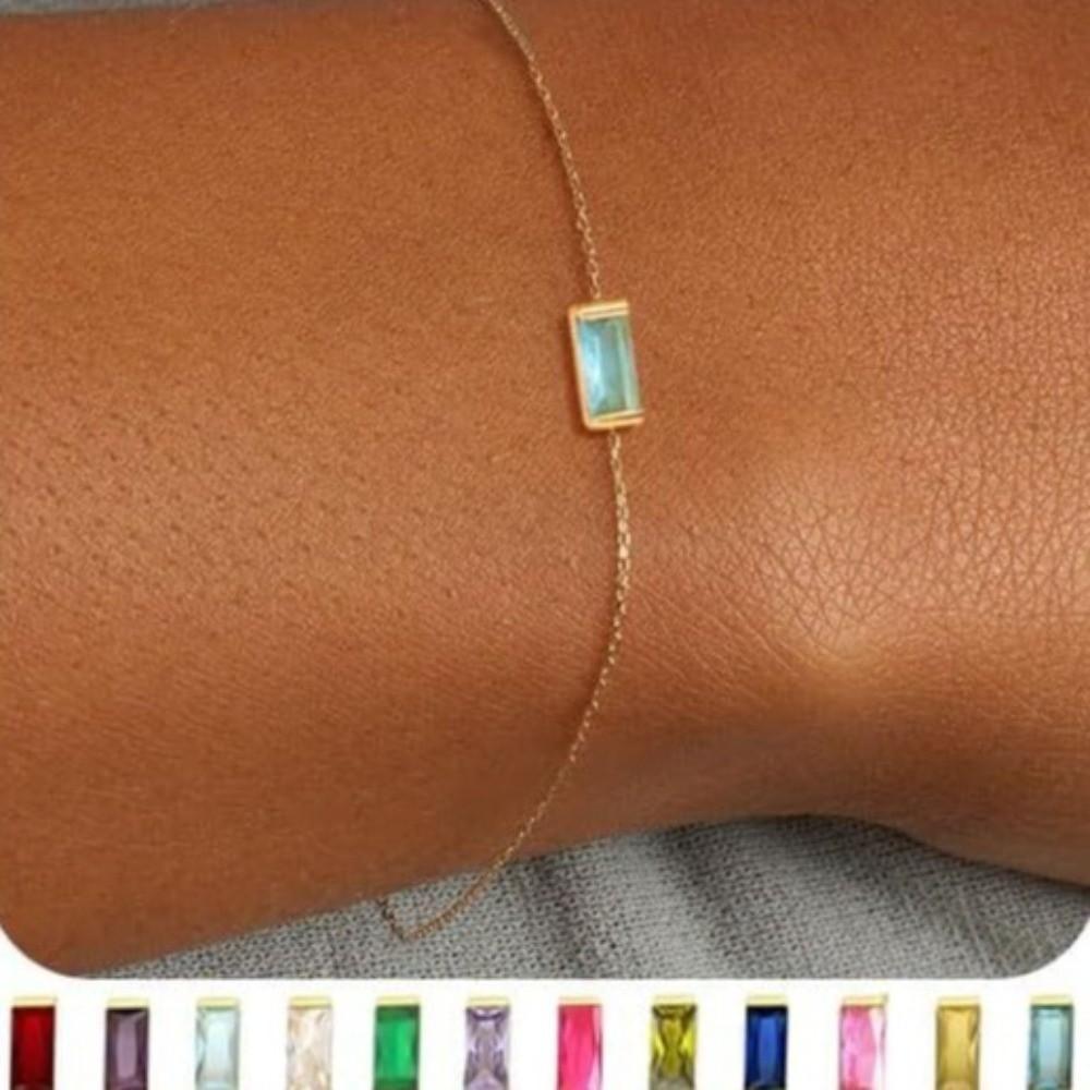 Quadratischer Zirkon Goldplattiertes Armband Stapelbares Minimalistisches Armband Trendiges Geburtsstein-Armband Täglich