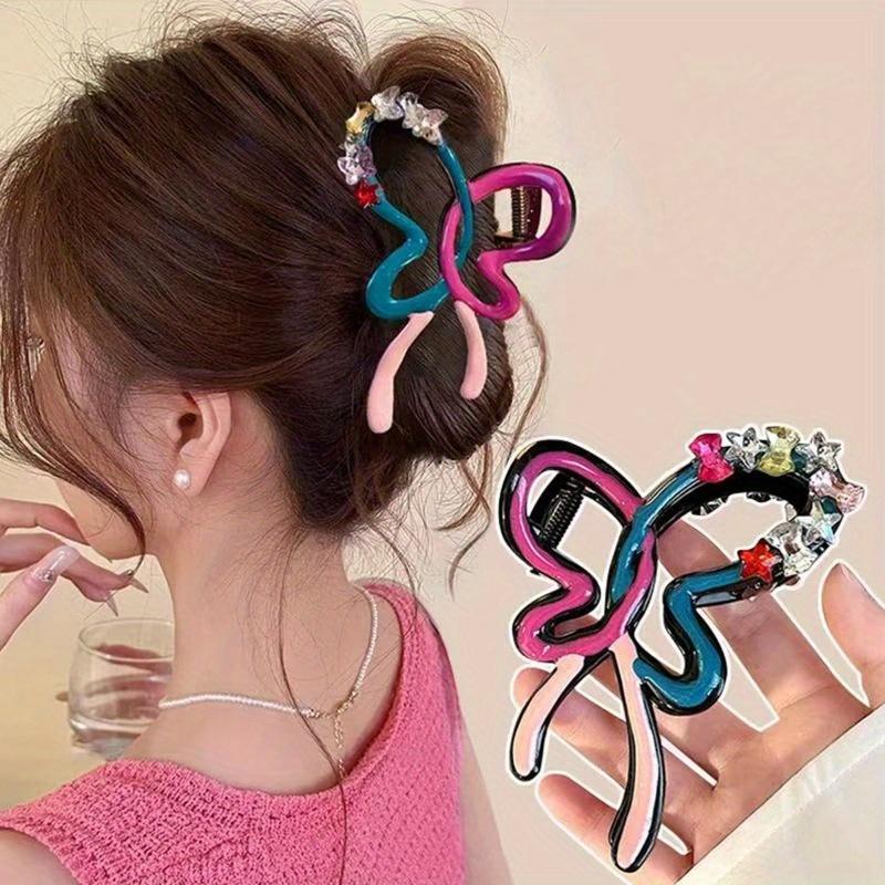 2Pcs Dopamine Style Butterfly Hair Clip With Rhinestones, High-end and Exquisite Hairpin for Back of Head, Fashionable and Chic Hair Accessories