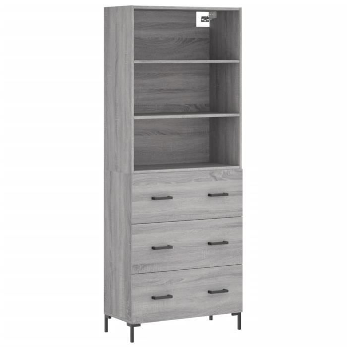 VidaXL Buffet haut Sonoma gris 69,5x34x180 cm Bois d'ingénierie 3189387