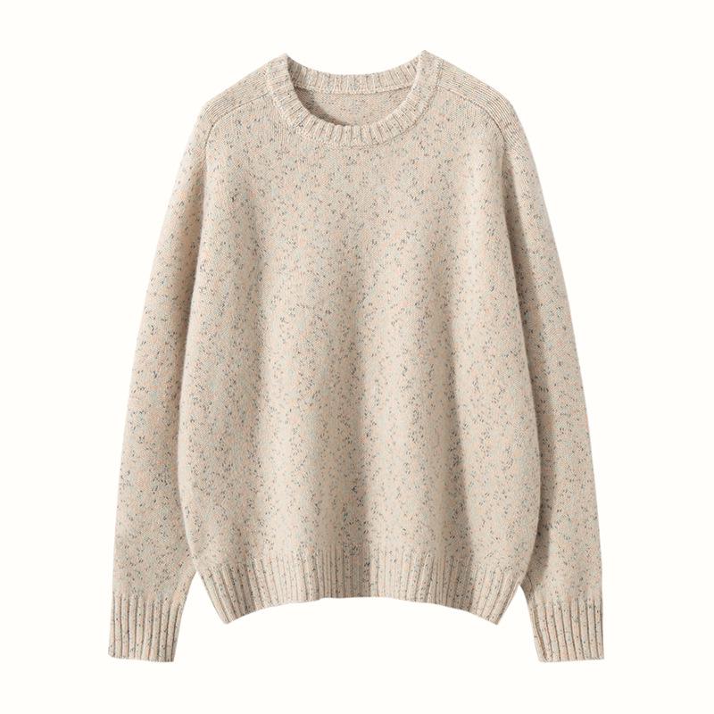 Cashmere Women's Loose Space-Dyed Round Neck Pullover Sweater - Winter Thickened Long Sleeve Knitwear