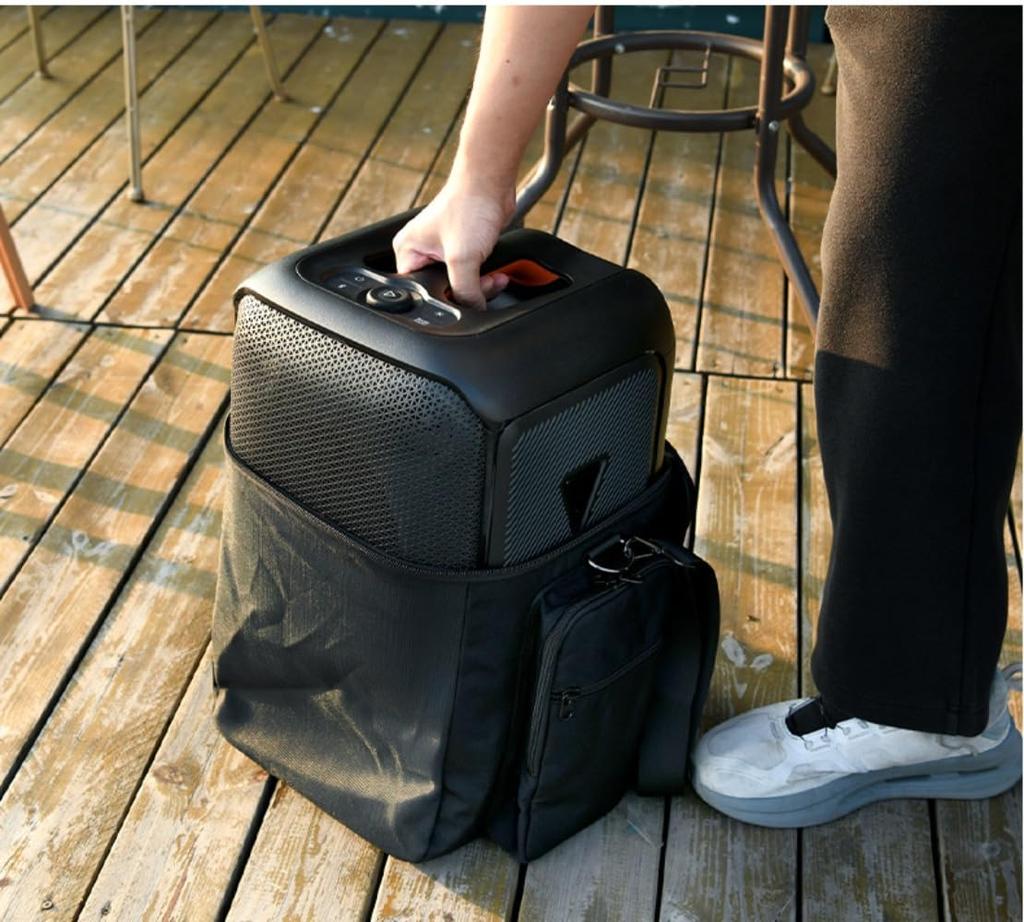 Brfveob Shoulder Bag for JBL Partybox Encore Essential Body-Fitting Nylon Crossbody Shock-Resistant Microphone Side Pocket Black