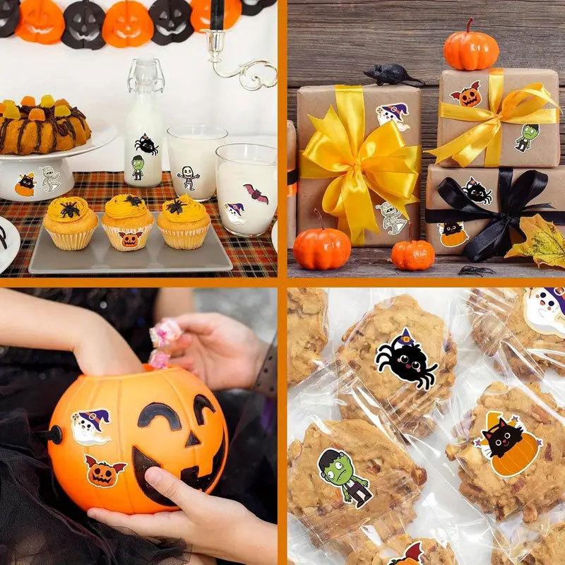 500Pcs Halloween Sticker Roll Pumpkin Ghost Spider Bat Cat Self Adhesive Stickers Party DIY Decorations